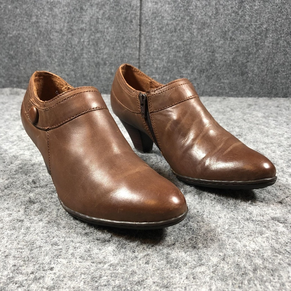 Born Ankle Booties Womens 7.5 Brown Leather Almond Toe Zip